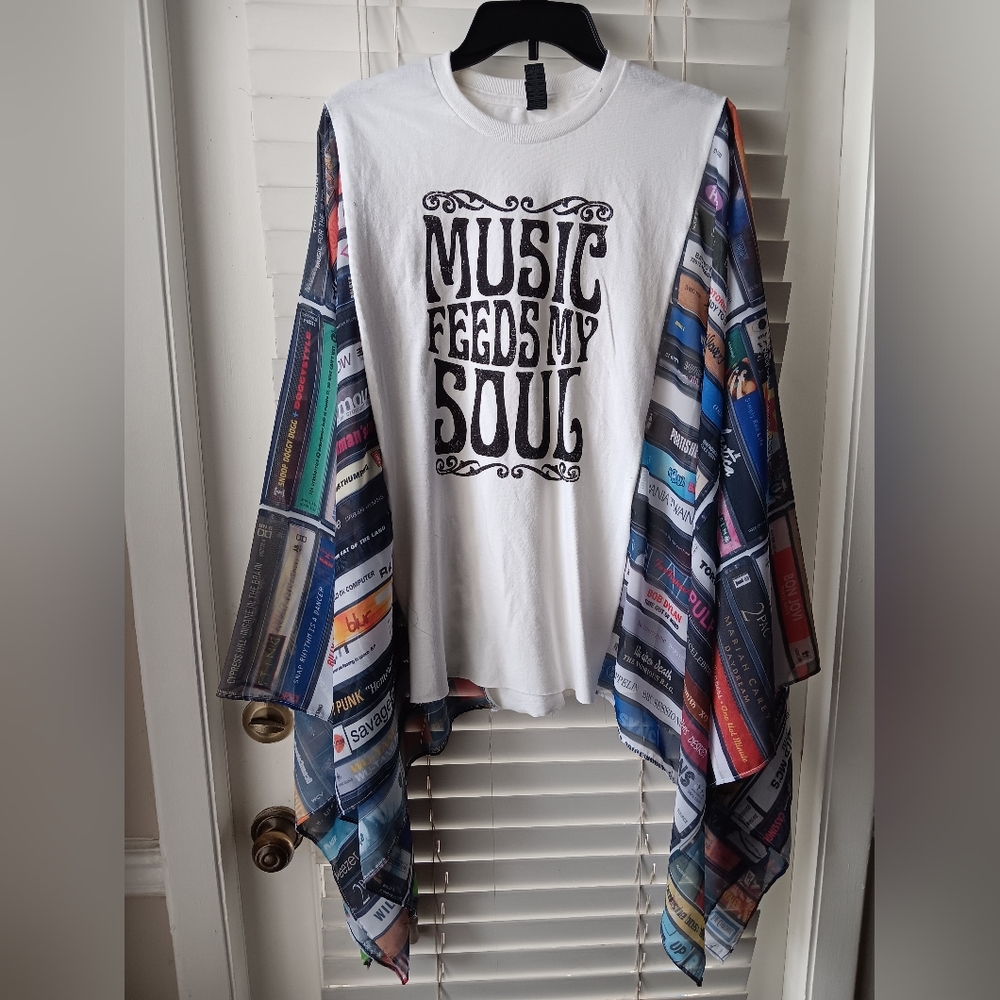 SOLD!!!! Upcycled Music Feeds My Soul Graphic Tshirt/Poncho